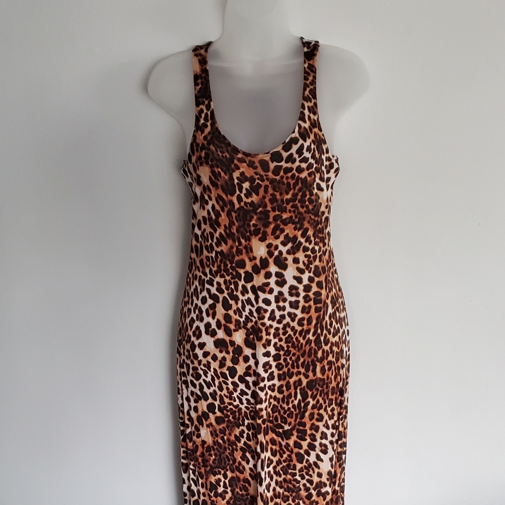 H&M Scoop Neck Leopard Print Midi Dress - US S - Picture 1 of 5